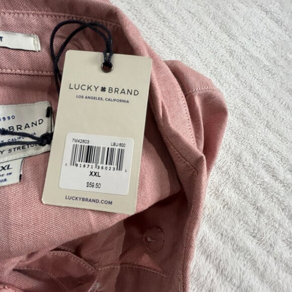 Lucky Brand Mens XXL Classic Fit Pink Button-Down Shirt Saturday Stretch New $59 - Picture 4 of 9